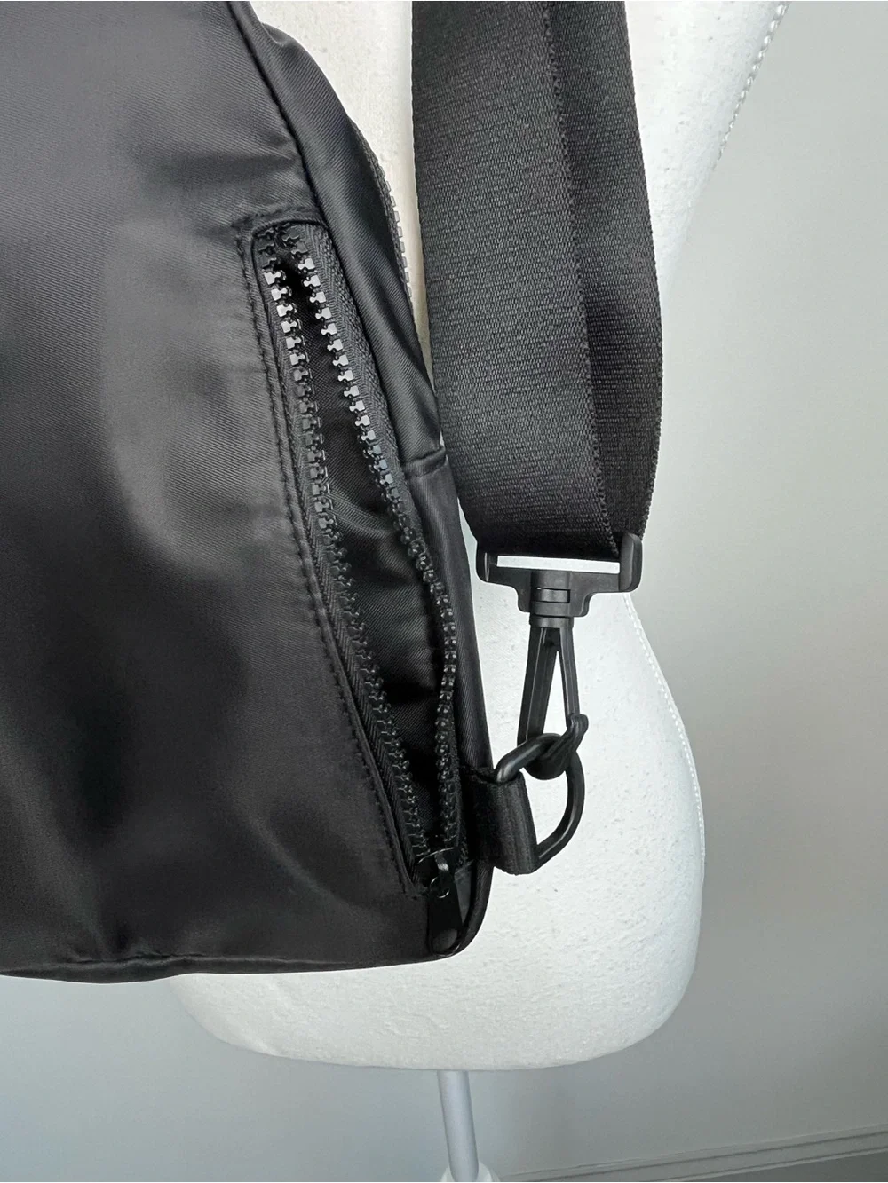 Gogo black nylon convertible strap mini crossbody sling bag.
